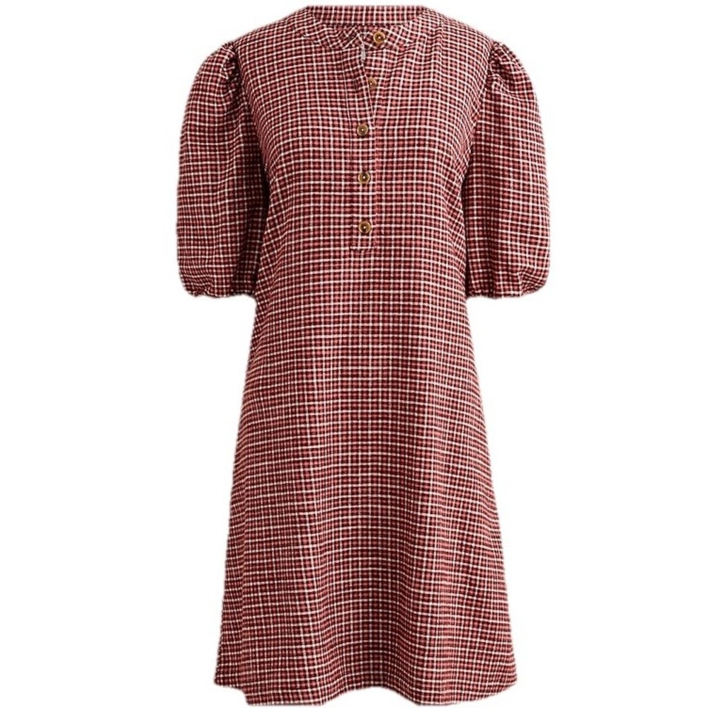 J. Crew Red Brushed Flannel Heritage Plaid Popover Dress Small Soft 100% Cotton‎